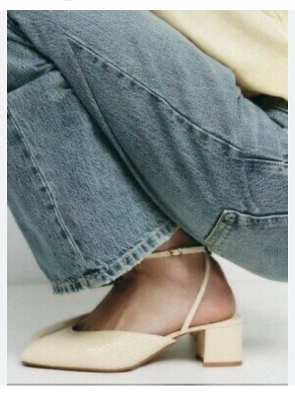 Zara Cream Low Block Heel Slingback Pumps